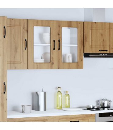 vidaXL Kitchen Wall Cabinet with Glass Door Kalmar Artisan Oak En — Model: 1x wall glass cabinet (2 doors) 80 cm wide 60 cm high