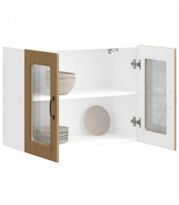 vidaXL Kitchen Wall Cabinet with Glass Door Kalmar Artisan Oak En — Model: 1x wall glass cabinet (2 doors) 80 cm wide 60 cm high
