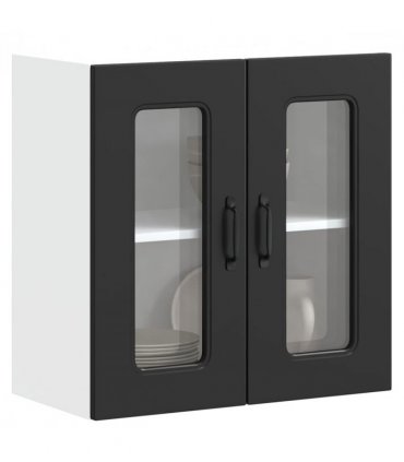 vidaXL Kitchen Wall Cabinet with Glass Door Kalmar Black Engineer — Model: 1x wall glass cabinet (2 doors) 60 cm wide 60 cm high
