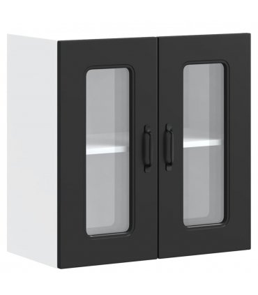 vidaXL Kitchen Wall Cabinet with Glass Door Kalmar Black Engineer — Model: 1x wall glass cabinet (2 doors) 60 cm wide 60 cm high