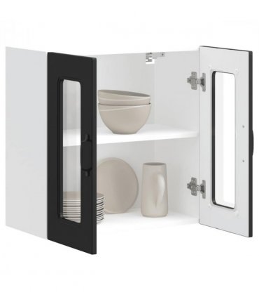 vidaXL Kitchen Wall Cabinet with Glass Door Kalmar Black Engineer — Model: 1x wall glass cabinet (2 doors) 60 cm wide 60 cm high