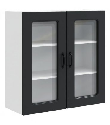 vidaXL Dishwasher Panel Kalmar Black 80 x 31 x 80 cm Engineered W — Model: 1x wall glass cabinet (2 doors) 80 cm wide 80 cm high