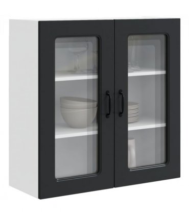 vidaXL Dishwasher Panel Kalmar Black 80 x 31 x 80 cm Engineered W — Model: 1x wall glass cabinet (2 doors) 80 cm wide 80 cm high