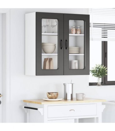 vidaXL Dishwasher Panel Kalmar Black 80 x 31 x 80 cm Engineered W — Model: 1x wall glass cabinet (2 doors) 80 cm wide 80 cm high