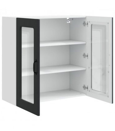 vidaXL Dishwasher Panel Kalmar Black 80 x 31 x 80 cm Engineered W — Model: 1x wall glass cabinet (2 doors) 80 cm wide 80 cm high
