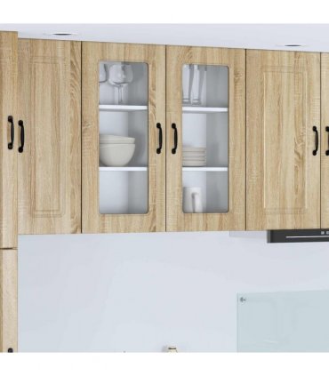 vidaXL Dishwasher Panel Kalmar 2 pcs Sonoma Oak 40 x 31 x 80 cm — Model: 2x wall glass cabinet (1 door) 40 cm wide 80 cm high