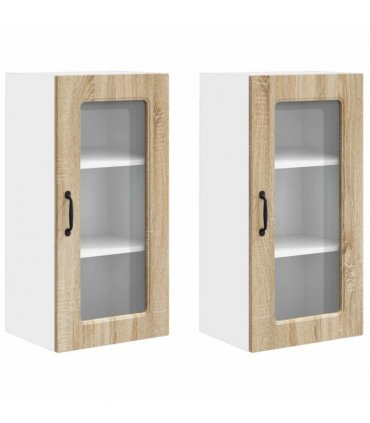 vidaXL Dishwasher Panel Kalmar 2 pcs Sonoma Oak 40 x 31 x 80 cm — Model: 2x wall glass cabinet (1 door) 40 cm wide 80 cm high