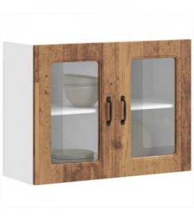 vidaXL Kitchen Wall Cabinet with Glass Door Kalmar Old Wood Engin — Model: 1x wall glass cabinet (2 doors) 80 cm wide 60 cm high