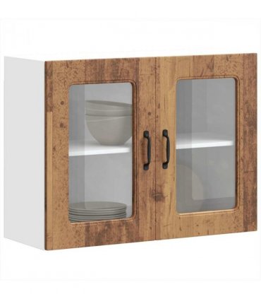 vidaXL Kitchen Wall Cabinet with Glass Door Kalmar Old Wood Engin — Model: 1x wall glass cabinet (2 doors) 80 cm wide 60 cm high