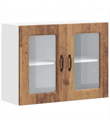 vidaXL Kitchen Wall Cabinet with Glass Door Kalmar Old Wood Engin — Model: 1x wall glass cabinet (2 doors) 80 cm wide 60 cm high
