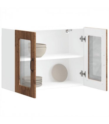 vidaXL Kitchen Wall Cabinet with Glass Door Kalmar Old Wood Engin — Model: 1x wall glass cabinet (2 doors) 80 cm wide 60 cm high