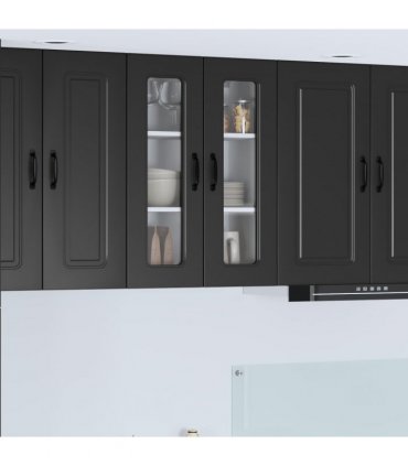 vidaXL Dishwasher Panel Kalmar Black 60 x 31 x 80 cm Engineered W — Model: 1x wall glass cabinet (2 doors) 60 cm wide 80 cm high