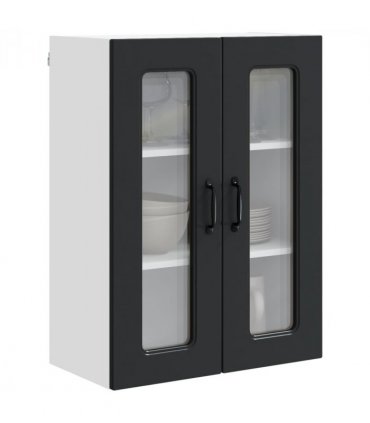 vidaXL Dishwasher Panel Kalmar Black 60 x 31 x 80 cm Engineered W — Model: 1x wall glass cabinet (2 doors) 60 cm wide 80 cm high