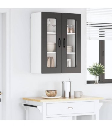 vidaXL Dishwasher Panel Kalmar Black 60 x 31 x 80 cm Engineered W — Model: 1x wall glass cabinet (2 doors) 60 cm wide 80 cm high