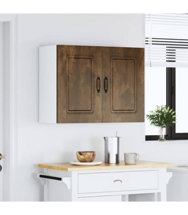 vidaXL Kitchen Wall Cabinet Kalmar Smoked Oak Engineered Wood — Model: 1x wall cabinet (2 doors) 80 cm wide 60 cm high