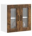 vidaXL Kitchen Wall Cabinet with Glass Door Kalmar Smoked Oak Eng — Model: 1x wall glass cabinet (2 doors) 60 cm wide 60 cm high