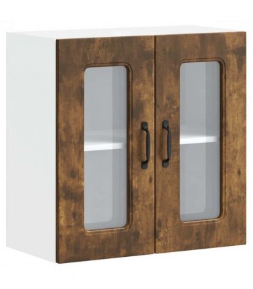 vidaXL Kitchen Wall Cabinet with Glass Door Kalmar Smoked Oak Eng — Model: 1x wall glass cabinet (2 doors) 60 cm wide 60 cm high