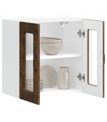 vidaXL Kitchen Wall Cabinet with Glass Door Kalmar Smoked Oak Eng — Model: 1x wall glass cabinet (2 doors) 60 cm wide 60 cm high