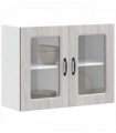 vidaXL Kitchen Wall Cabinet with Glass Door Kalmar Grey Sonoma En — Model: 1x wall glass cabinet (2 doors) 80 cm wide 60 cm high