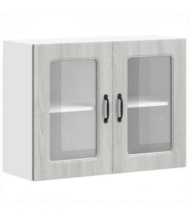 vidaXL Kitchen Wall Cabinet with Glass Door Kalmar Grey Sonoma En — Model: 1x wall glass cabinet (2 doors) 80 cm wide 60 cm high