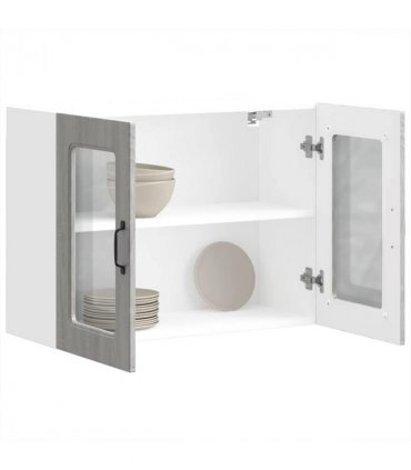 vidaXL Kitchen Wall Cabinet with Glass Door Kalmar Grey Sonoma En — Model: 1x wall glass cabinet (2 doors) 80 cm wide 60 cm high