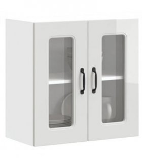 vidaXL Kitchen Wall Cabinet with Glass Door Kalmar High Gloss Whi — Model: 1x wall glass cabinet (2 doors) 60 cm wide 60 cm high