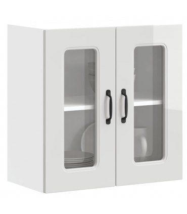 vidaXL Kitchen Wall Cabinet with Glass Door Kalmar High Gloss Whi — Model: 1x wall glass cabinet (2 doors) 60 cm wide 60 cm high