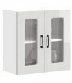 vidaXL Kitchen Wall Cabinet with Glass Door Kalmar High Gloss Whi — Model: 1x wall glass cabinet (2 doors) 60 cm wide 60 cm high