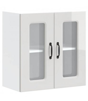 vidaXL Kitchen Wall Cabinet with Glass Door Kalmar High Gloss Whi — Model: 1x wall glass cabinet (2 doors) 60 cm wide 60 cm high