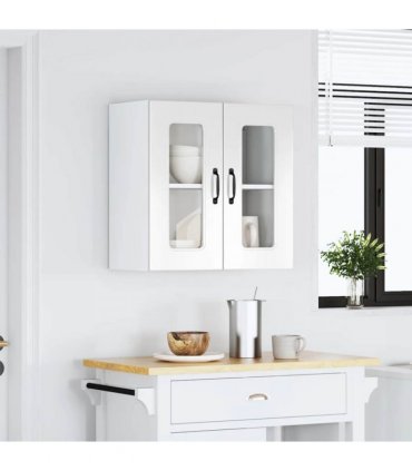 vidaXL Kitchen Wall Cabinet with Glass Door Kalmar High Gloss Whi — Model: 1x wall glass cabinet (2 doors) 60 cm wide 60 cm high