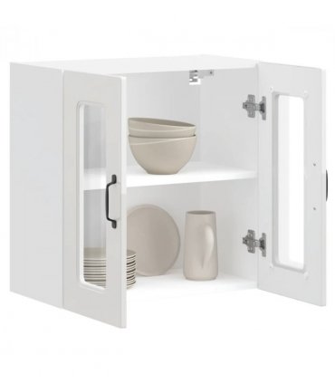 vidaXL Kitchen Wall Cabinet with Glass Door Kalmar High Gloss Whi — Model: 1x wall glass cabinet (2 doors) 60 cm wide 60 cm high
