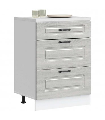 vidaXL Kitchen Base Cabinet Kalmar Grey Sonoma Engineered Wood — Model: 1x bottom cabinet (3 drawers) 60 cm wide 81.5 cm high