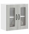 vidaXL Kitchen Wall Cabinet with Glass Door Kalmar Grey Sonoma En — Model: 1x wall glass cabinet (2 doors) 60 cm wide 60 cm high