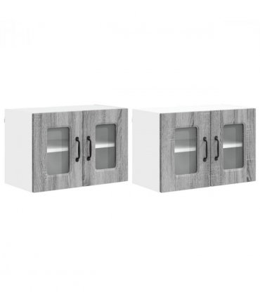 vidaXL Dishwasher Panel Kalmar 2 pcs Grey Sonoma 60 x 31 x 40 cm — Model: 2x wall glass cabinet (2 doors) 60 cm wide 40 cm high