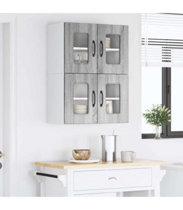 vidaXL Dishwasher Panel Kalmar 2 pcs Grey Sonoma 60 x 31 x 40 cm — Model: 2x wall glass cabinet (2 doors) 60 cm wide 40 cm high
