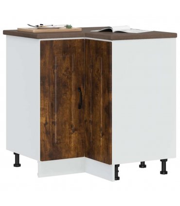 vidaXL Kitchen Corner Base Cabinet Kalmar Smoked Oak Engin — Model: 1x corner bottom cabinet (2 doors) 75.5 cm wide 81.5 cm high