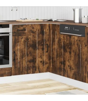 vidaXL Kitchen Corner Base Cabinet Kalmar Smoked Oak Engin — Model: 1x corner bottom cabinet (2 doors) 75.5 cm wide 81.5 cm high