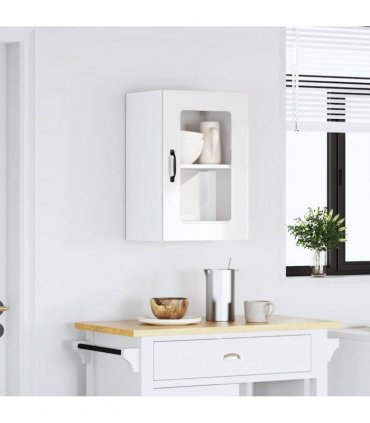 vidaXL Kitchen Wall Cabinet with Glass Door Kalmar High Gloss Whit — Model: 1x wall glass cabinet (1 door) 40 cm wide 60 cm high