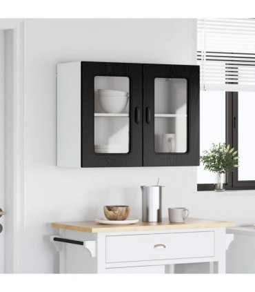 vidaXL Dishwasher Panel Kalmar Black Oak 80 x 31 x 60 cm — Model: 1x wall glass cabinet (2 doors) 80 cm wide 60 cm high