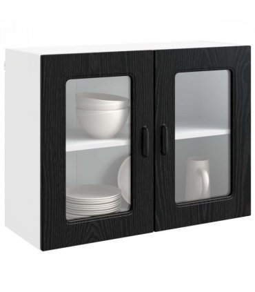 vidaXL Dishwasher Panel Kalmar Black Oak 80 x 31 x 60 cm — Model: 1x wall glass cabinet (2 doors) 80 cm wide 60 cm high