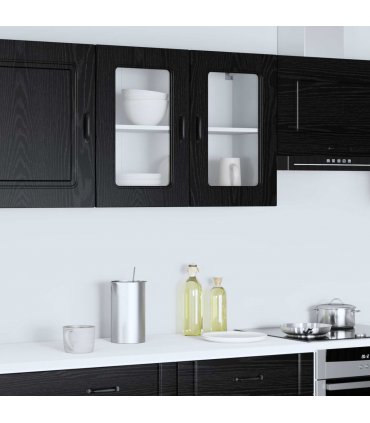 vidaXL Dishwasher Panel Kalmar Black Oak 80 x 31 x 60 cm — Model: 1x wall glass cabinet (2 doors) 80 cm wide 60 cm high