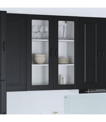 vidaXL Dishwasher Panel Kalmar Black 80 x 31 x 100 cm Engineered — Model: 1x wall glass cabinet (2 doors) 80 cm wide 100 cm high