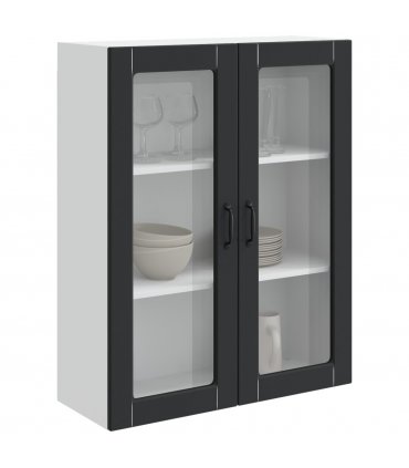 vidaXL Dishwasher Panel Kalmar Black 80 x 31 x 100 cm Engineered — Model: 1x wall glass cabinet (2 doors) 80 cm wide 100 cm high