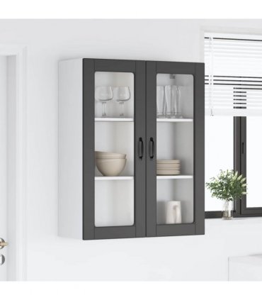 vidaXL Dishwasher Panel Kalmar Black 80 x 31 x 100 cm Engineered — Model: 1x wall glass cabinet (2 doors) 80 cm wide 100 cm high
