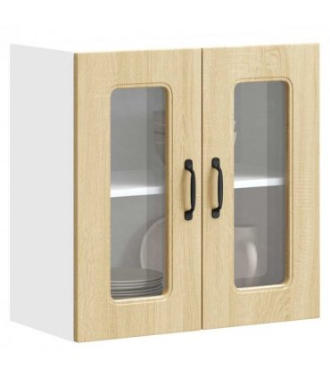 vidaXL Kitchen Wall Cabinet with Glass Door Kalmar Sonoma Oak Eng — Model: 1x wall glass cabinet (2 doors) 60 cm wide 60 cm high