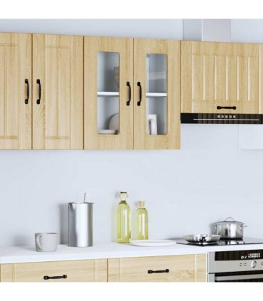 vidaXL Kitchen Wall Cabinet with Glass Door Kalmar Sonoma Oak Eng — Model: 1x wall glass cabinet (2 doors) 60 cm wide 60 cm high