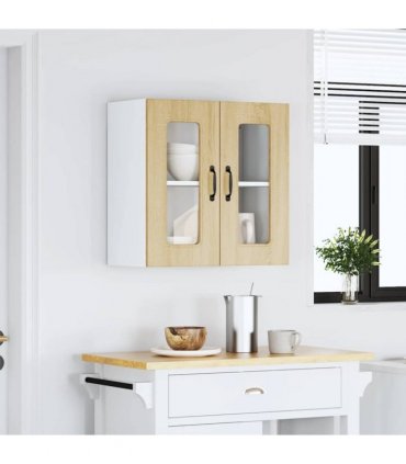 vidaXL Kitchen Wall Cabinet with Glass Door Kalmar Sonoma Oak Eng — Model: 1x wall glass cabinet (2 doors) 60 cm wide 60 cm high