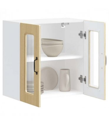 vidaXL Kitchen Wall Cabinet with Glass Door Kalmar Sonoma Oak Eng — Model: 1x wall glass cabinet (2 doors) 60 cm wide 60 cm high