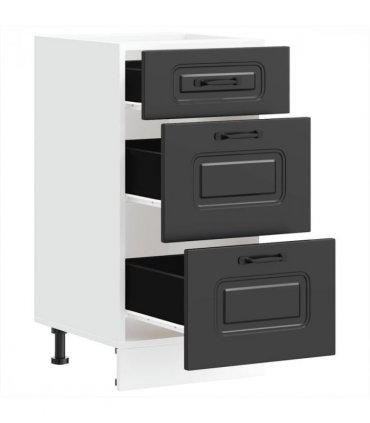 vidaXL Kitchen Base Cabinet "Kalmar" Black Engineered Wood — Model: 1x bottom cabinet (3 drawers) 40 cm wide 81.5 cm high