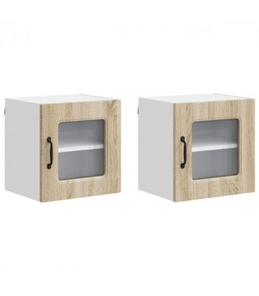 vidaXL Dishwasher Panel Kalmar 2 pcs Sonoma Oak 40 x 31 x 40 cm — Model: 2x wall glass cabinet (1 door) 40 cm wide 40 cm high